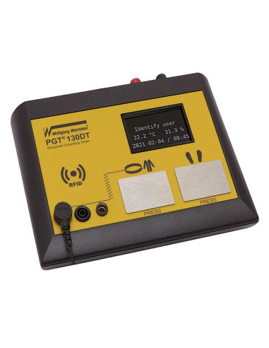 PGT130DT ESD Tester, including an RFID reader, a footplate, and a data terminal