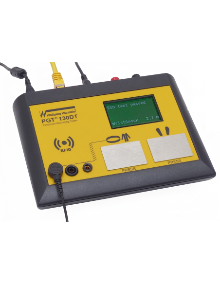 PGT130DT ESD Tester, including an RFID reader, a footplate, and a data terminal
