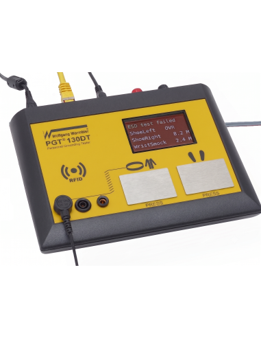 PGT130DT ESD Tester, including an RFID reader, a footplate, and a data terminal